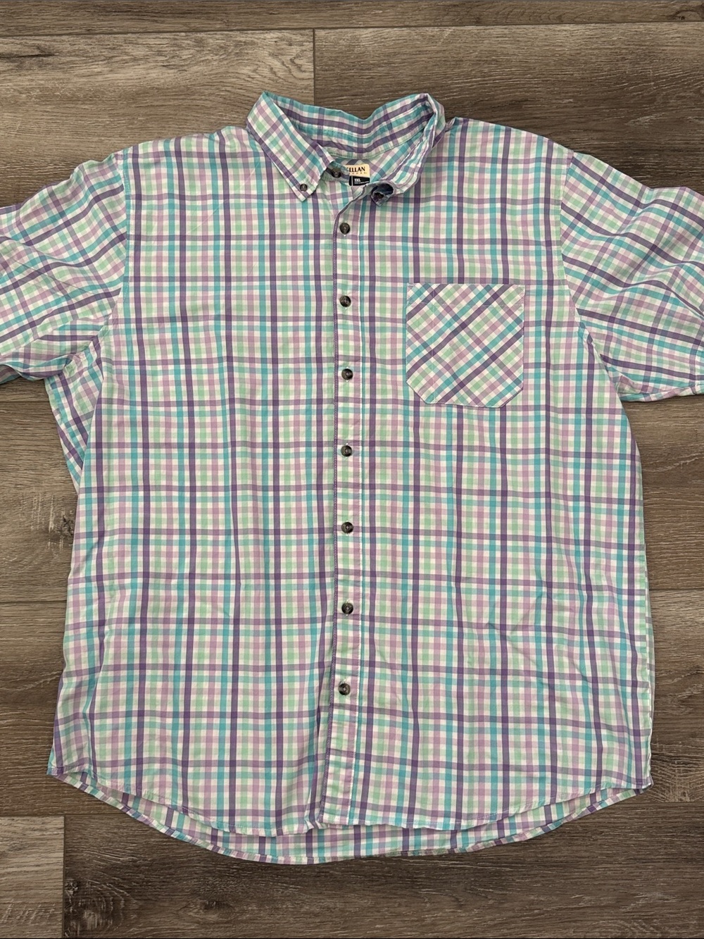 MAGELLAN Men's Short-Sleeve Plaid Button-Up Shirt - Pastel Blue, pink, purple